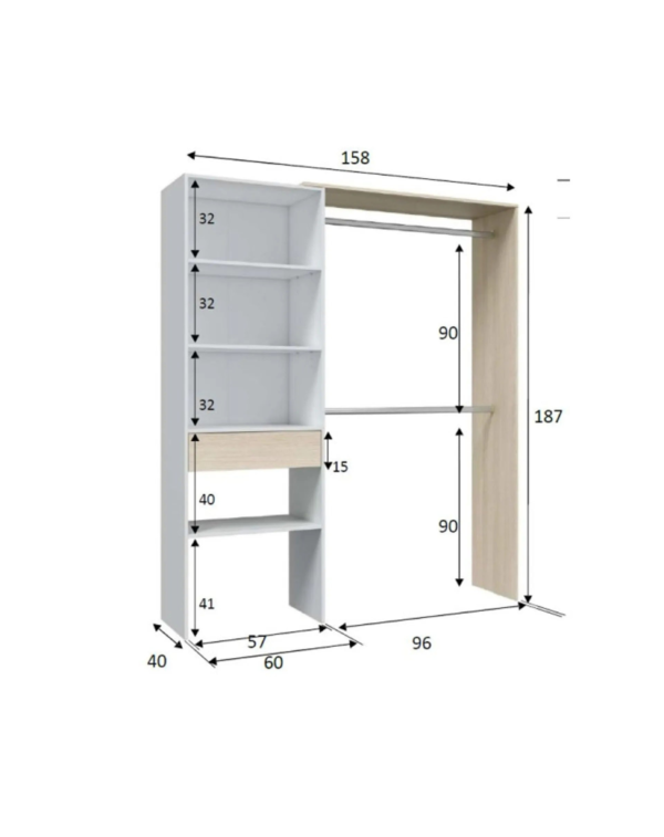Aménagement Dressing Daji Réversible Blanc-chêne