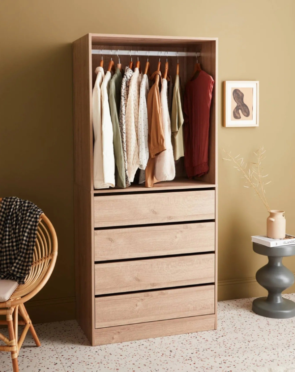Module Dressing Avec 4 Tiroirs Et 1 Penderie Naturel