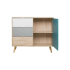 Rangement scandinave ARUBA Chêne gris bleu et blanc