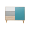 Rangement scandinave ARUBA Chêne gris bleu et blanc
